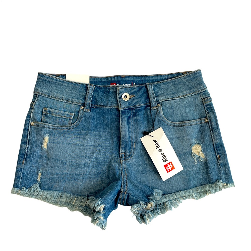 Ripe & Raw stretch / high rise / shorts / fringed hem / distressed /  sz 4, NWT